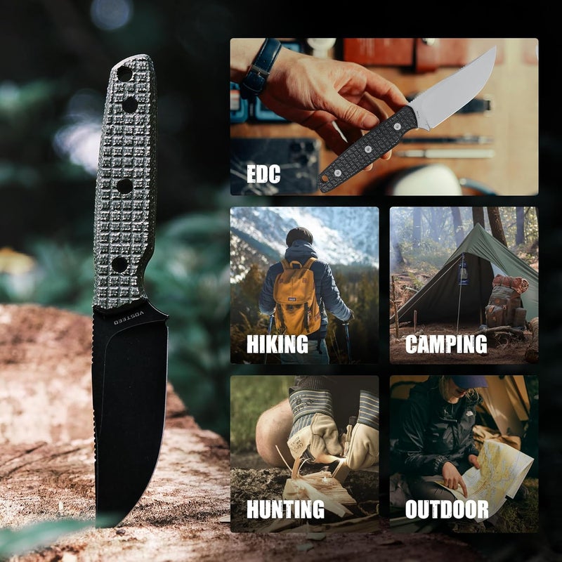 Vosteed EDC Fixed Blade Knife - 3.33’’ Nitro-V Blade with Sheath, Clip Point, Green Micarta Handle - Perfect for Men Women Camping Hiking Knives - Mink D0102 - Image 5